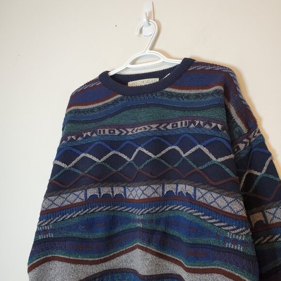 Vintage 90s 3D Knit Sweater Blue Size L - Picture 3 of 5